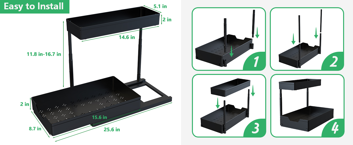 Under Sink Organizer Pull Out Cabinet 2 Tier Slide Out  Shelf Storage Shelves Kitchen Bathroom 